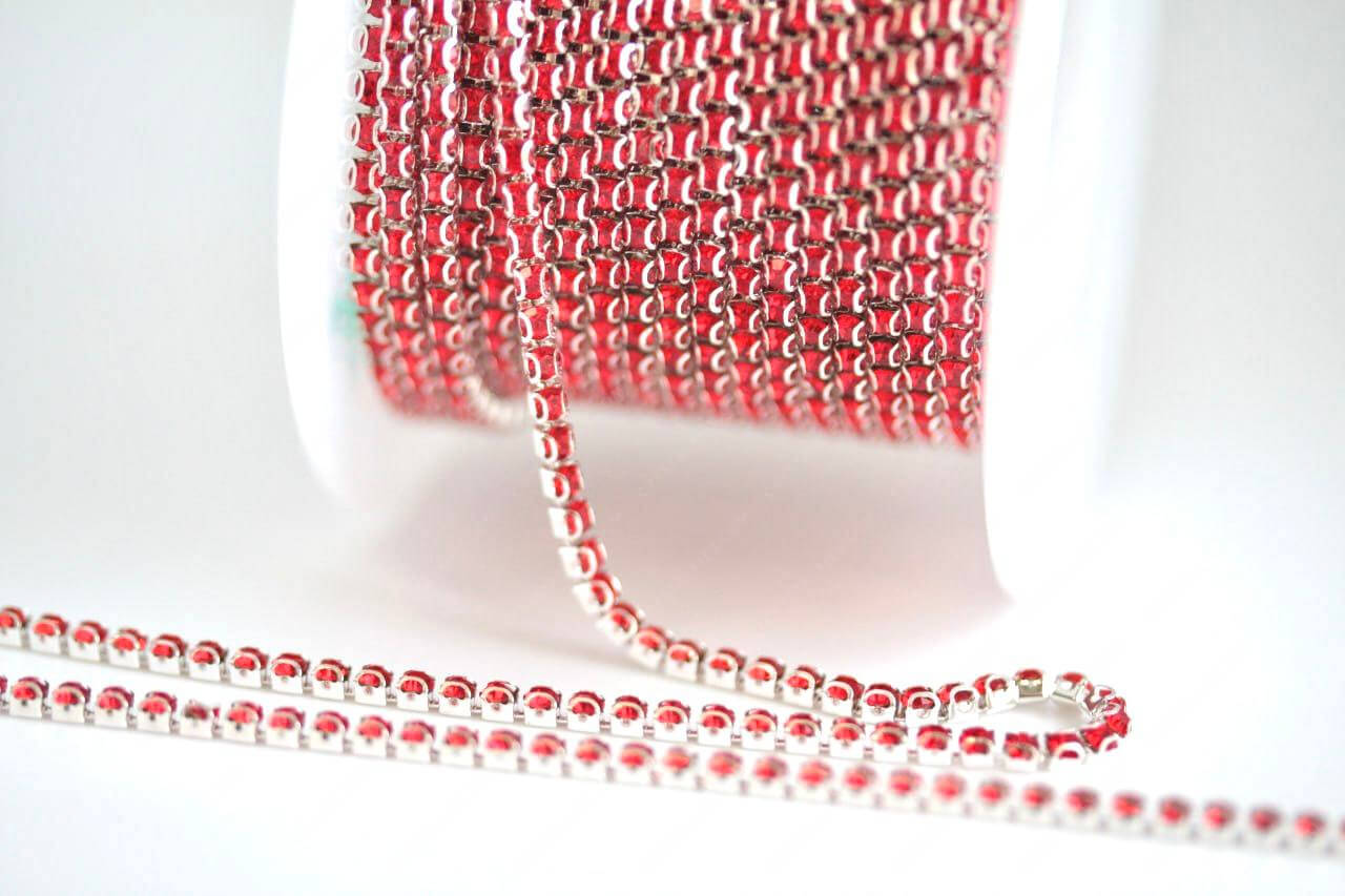 Ланцюжок стразовий Silver + Lt. siam